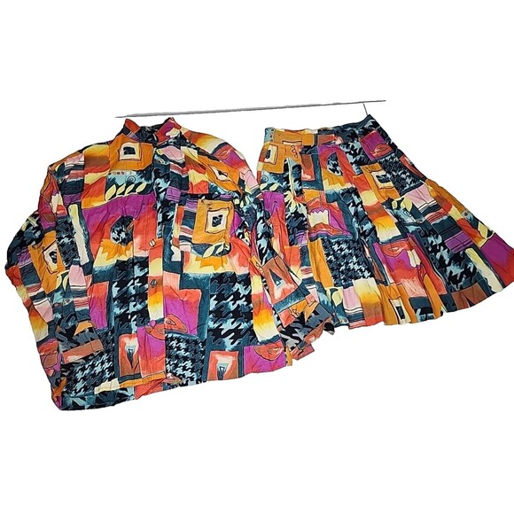 1980's Abstract Vintage The Limited Matching Outfit Skirt Button Down Shirt Bold - Picture 2 of 16